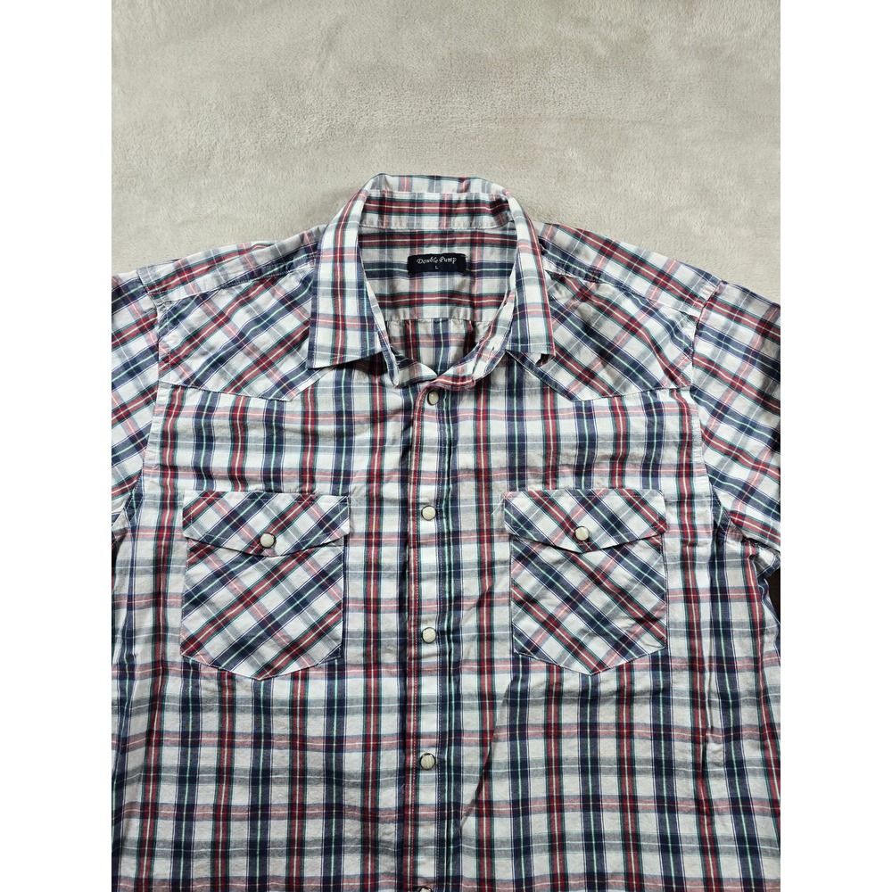 Double Pump Shirt Mens Large Plaid‎ Western Long Sleeve Snap Button Up Pocket